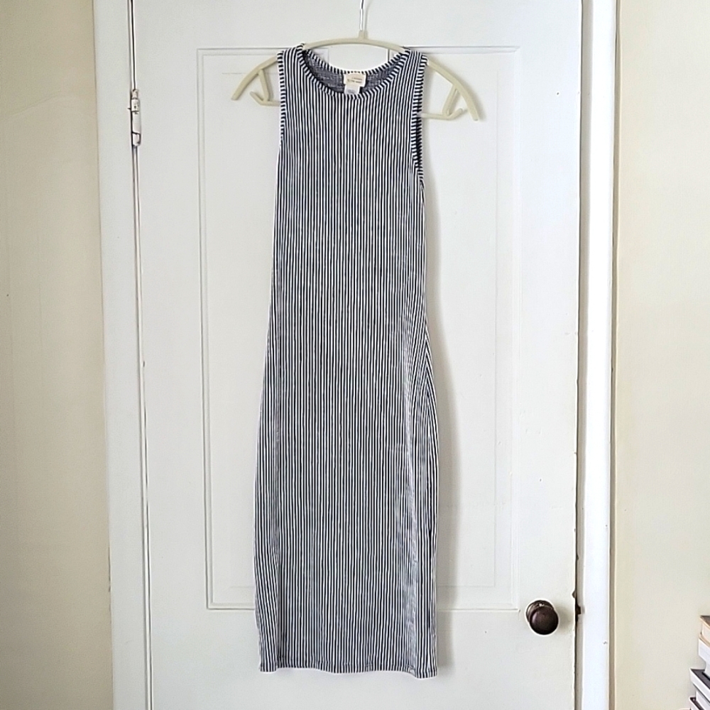 Black and white striped bodycon midi dress